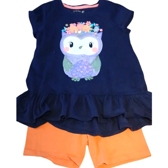 Cynthia Rowley Other - Girl Cynthia Rowley Navy Owl Graphic Top and Orange Shorts Set Size 7/8